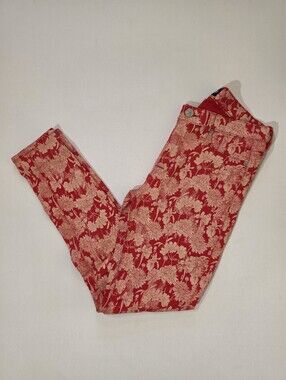 Hudson Nico Skinny Jeans Womens 28 Red Pink Floral Low Rise Made In The USA